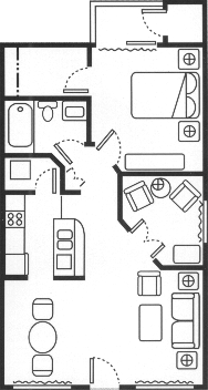 One bedroom floor plan with den